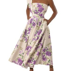 FKSP "Inez" Floral Lilac One Shoulder Swing Dress Medium